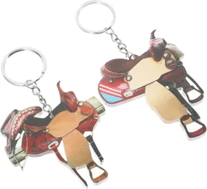 FRCOLOR 2Pcs Western Saddle Keychain Pendant Unique Acrylic Key Rings for Bags Backpacks and Purse Ornaments Stylish Hanging Decorations for Western Themed Parties
