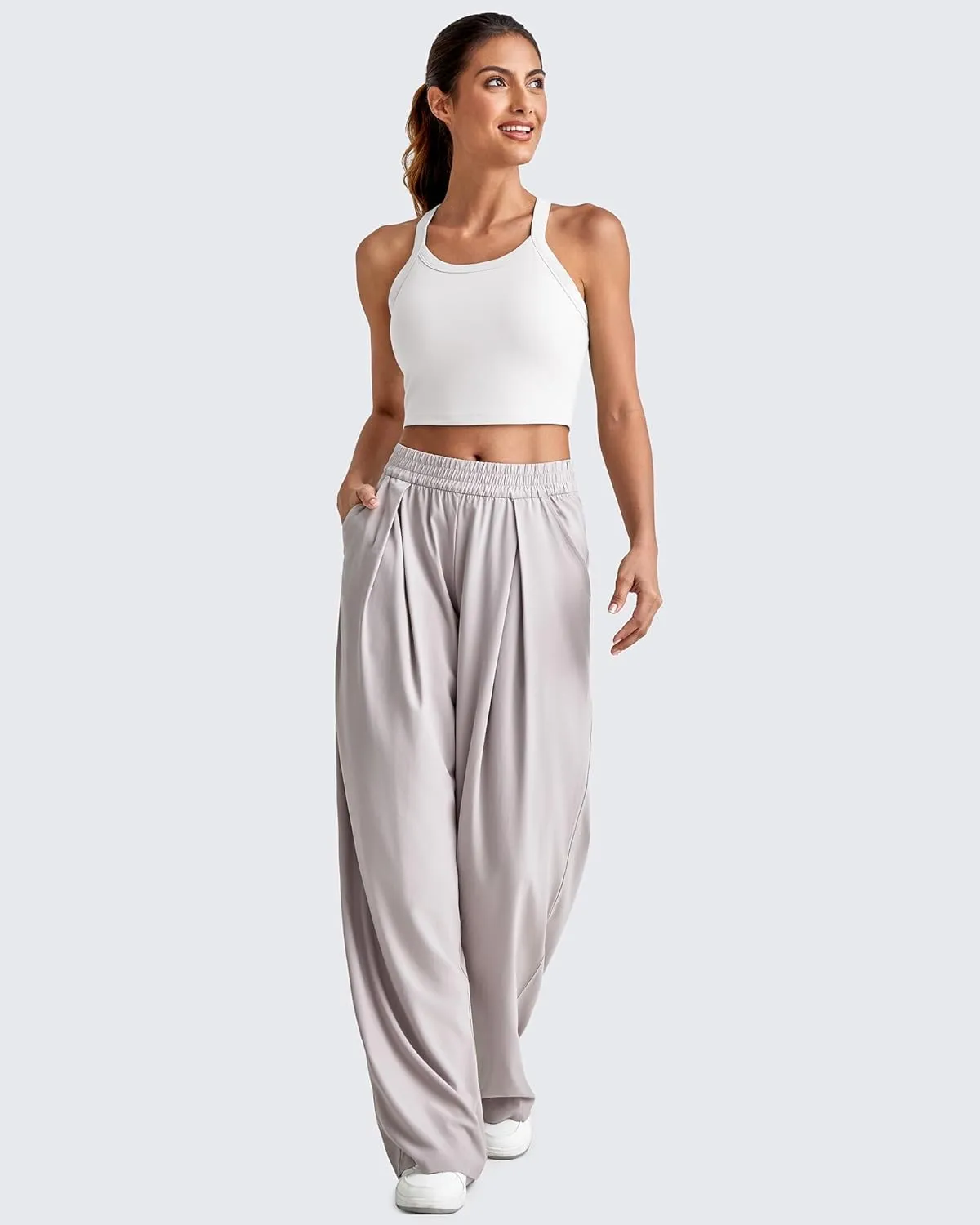 G4Free Barefeel Cropped Workout Tops for Women Built in Bra Removable Padded Longline Sports Bras Racerback Yoga Tops