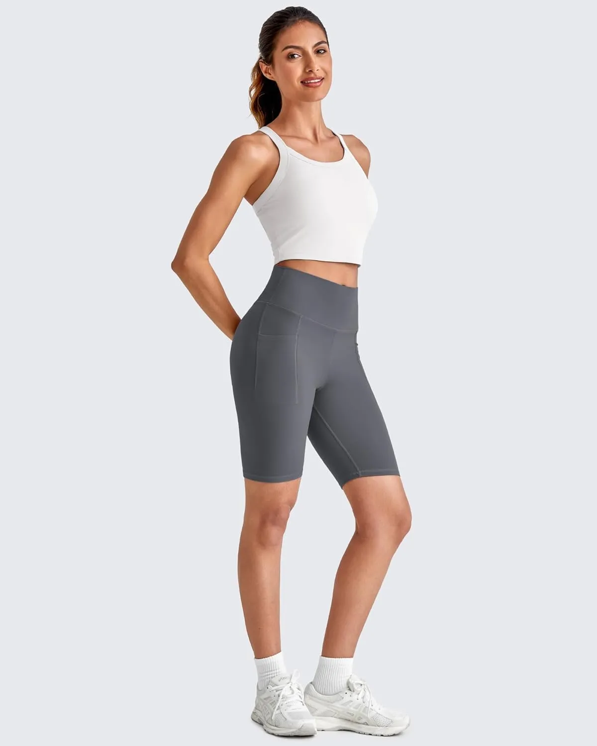 G4Free Barefeel Cropped Workout Tops for Women Built in Bra Removable Padded Longline Sports Bras Racerback Yoga Tops