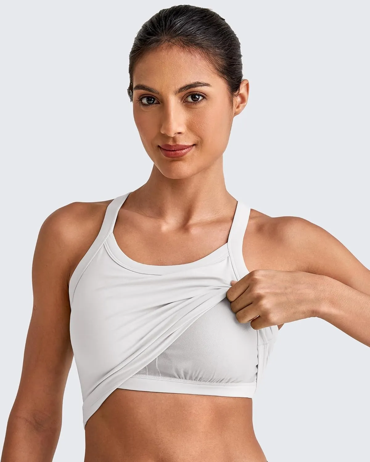 G4Free Barefeel Cropped Workout Tops for Women Built in Bra Removable Padded Longline Sports Bras Racerback Yoga Tops