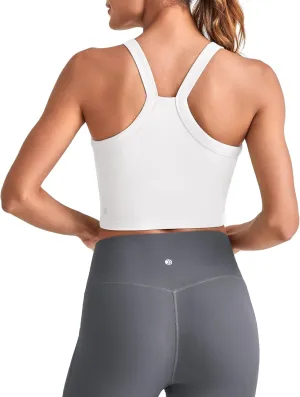 G4Free Barefeel Cropped Workout Tops for Women Built in Bra Removable Padded Longline Sports Bras Racerback Yoga Tops