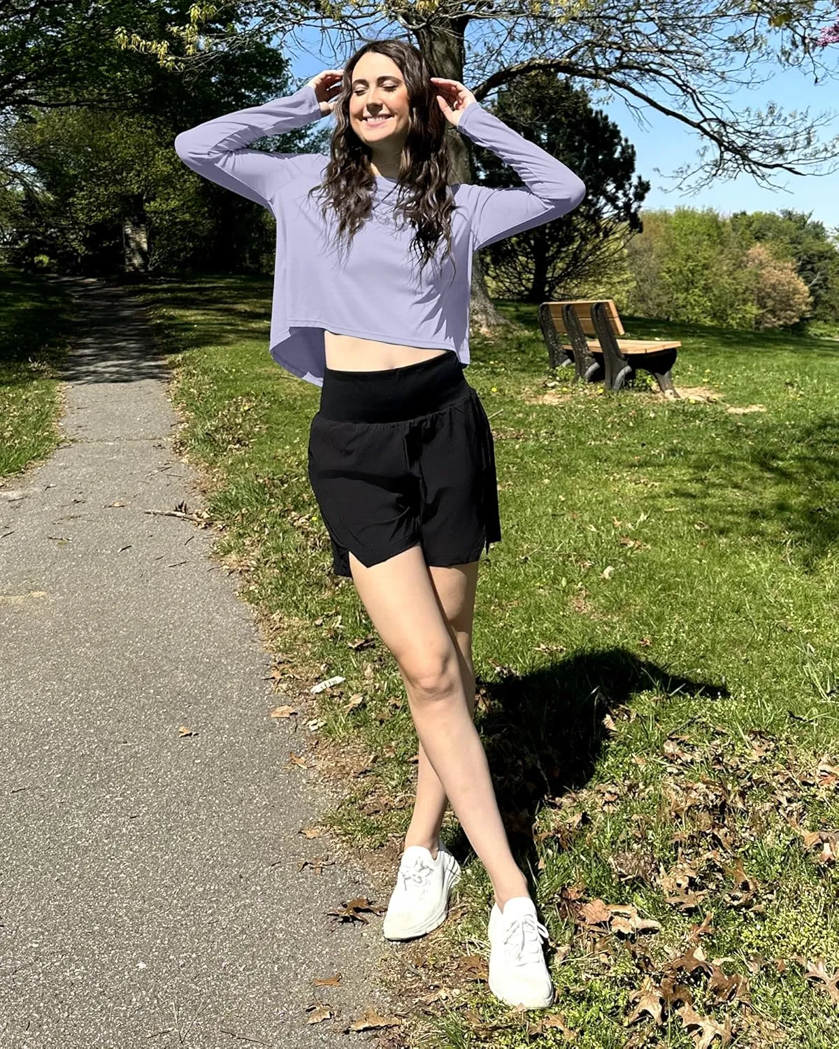 G4Free Long Sleeve Workout Tops for Women Sun Shirts Crop Tops UPF 50  Hiking Running Athletic Lightweight
