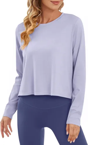 G4Free Long Sleeve Workout Tops for Women Sun Shirts Crop Tops UPF 50  Hiking Running Athletic Lightweight