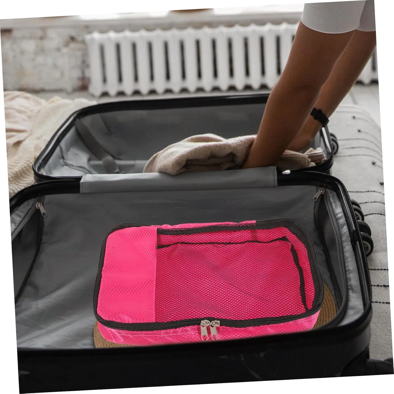 Gatuida Luggage Storage Bag Case Luggage Organizer Bags Space Shoe Travelling Small Bag for Travel Medium Travel Organizers Packing Cubes Moving Organizing Beige Organisers Trunk Fabric