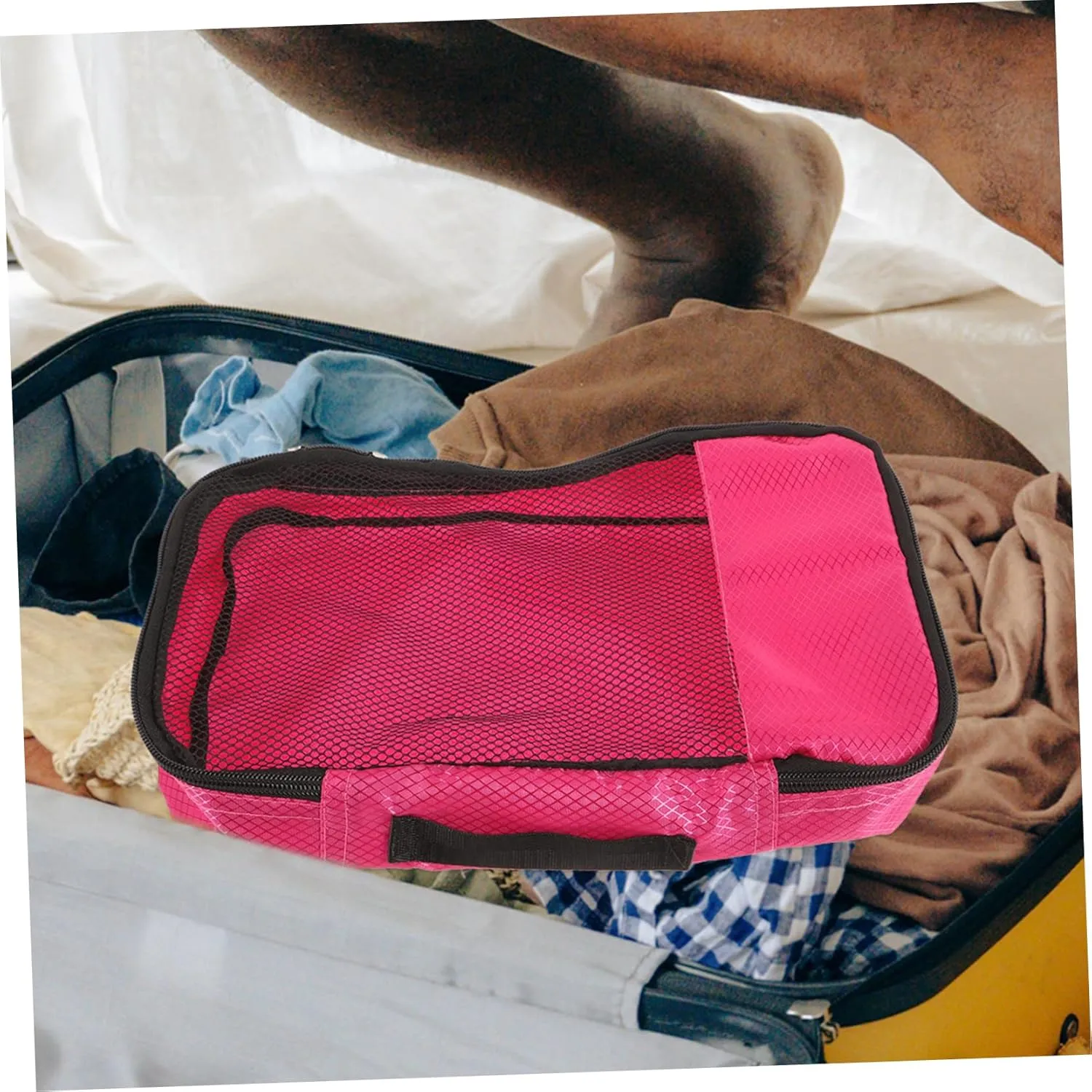 Gatuida Luggage Storage Bag Case Luggage Organizer Bags Space Shoe Travelling Small Bag for Travel Medium Travel Organizers Packing Cubes Moving Organizing Beige Organisers Trunk Fabric