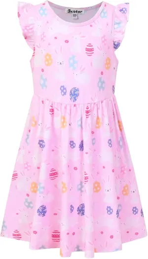 Girls Flutter Sleeve Unicorn Mermaid Dresses Summer Party Beach Hawaiian Clothes