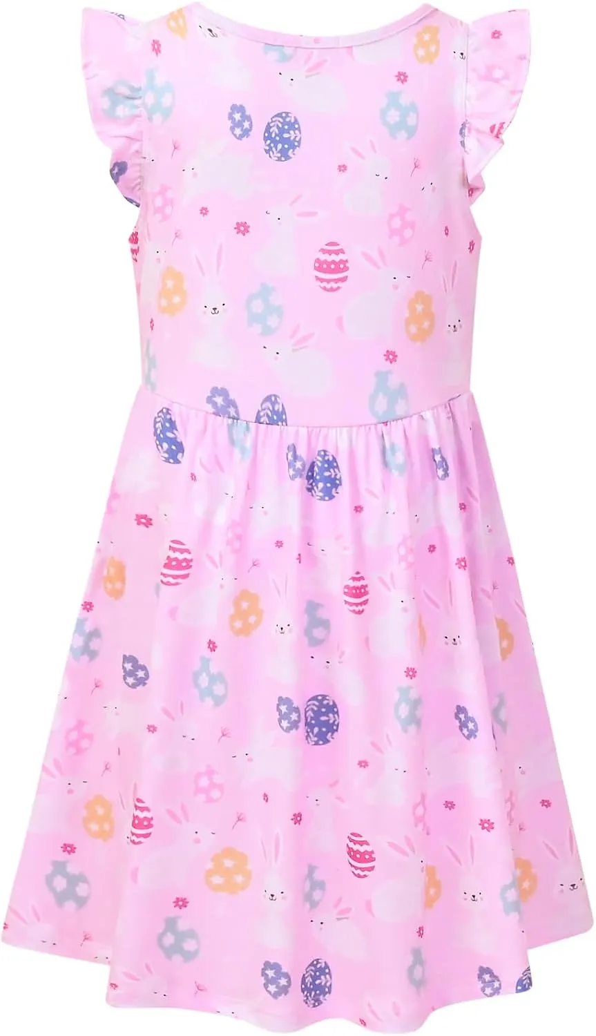 Girls Flutter Sleeve Unicorn Mermaid Dresses Summer Party Beach Hawaiian Clothes
