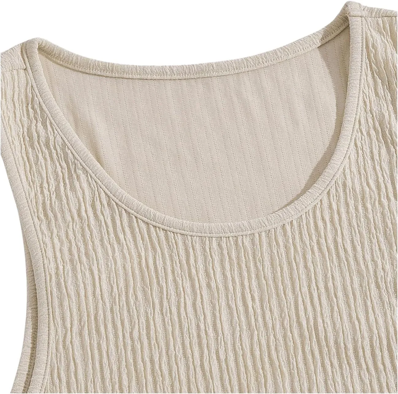 GORGLITTER Men's 2 Piece Linen Sets Rib Knit Summer Outfits Sleeveless Tank Top Baggy Wide Leg Pants Set