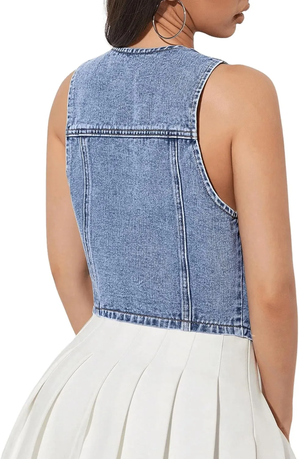 GORGLITTER Women's Denim Vest Sleeveless Jean Vest Crop Denim Tank Top Flap Pocket Button Front Y2K Vest 2025