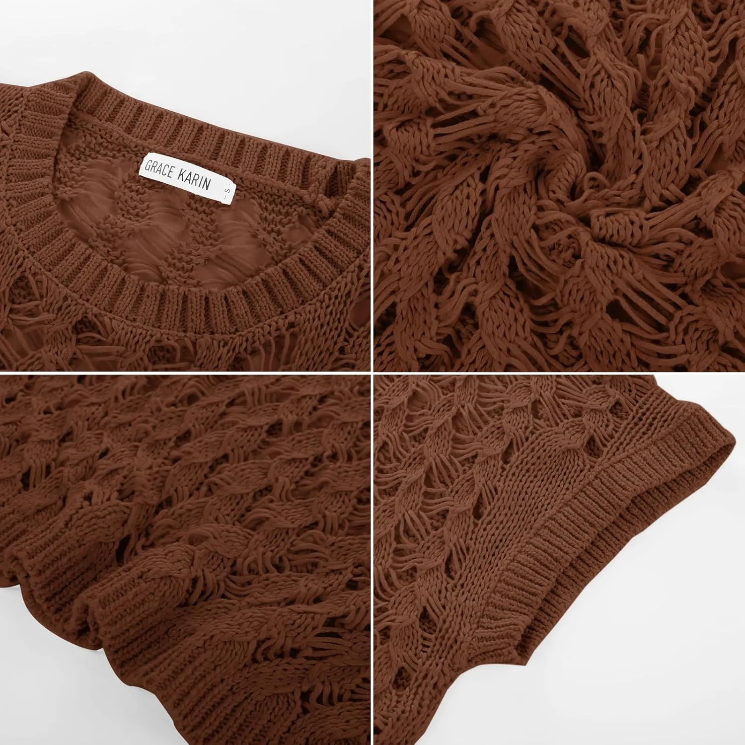 GRACE KARIN Women's 2025 Spring Summer Crochet Tops Scoop Neck Pullover Sweater Short Sleeve Off Shoulder Knit Beach Coverup