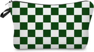 Green White Plaid Makeup Bag Cute Small Organizer Zipper Pouch Green White Checkered Cosmetic Bag Present for Women Friends Sisters