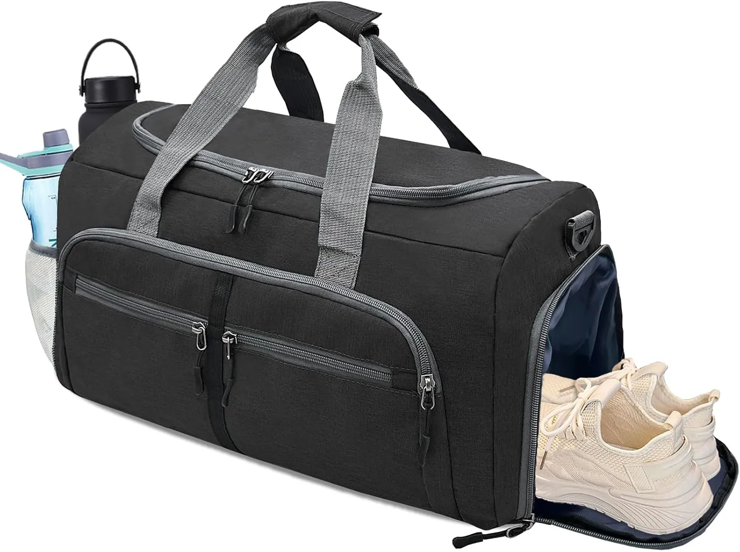 Gym Bag for Men & Women with Shoe & Wet Compartment, 30L Small Duffle Bag for Travel, Sports, Workout, Fitness, Weekender&Overnight(Black)
