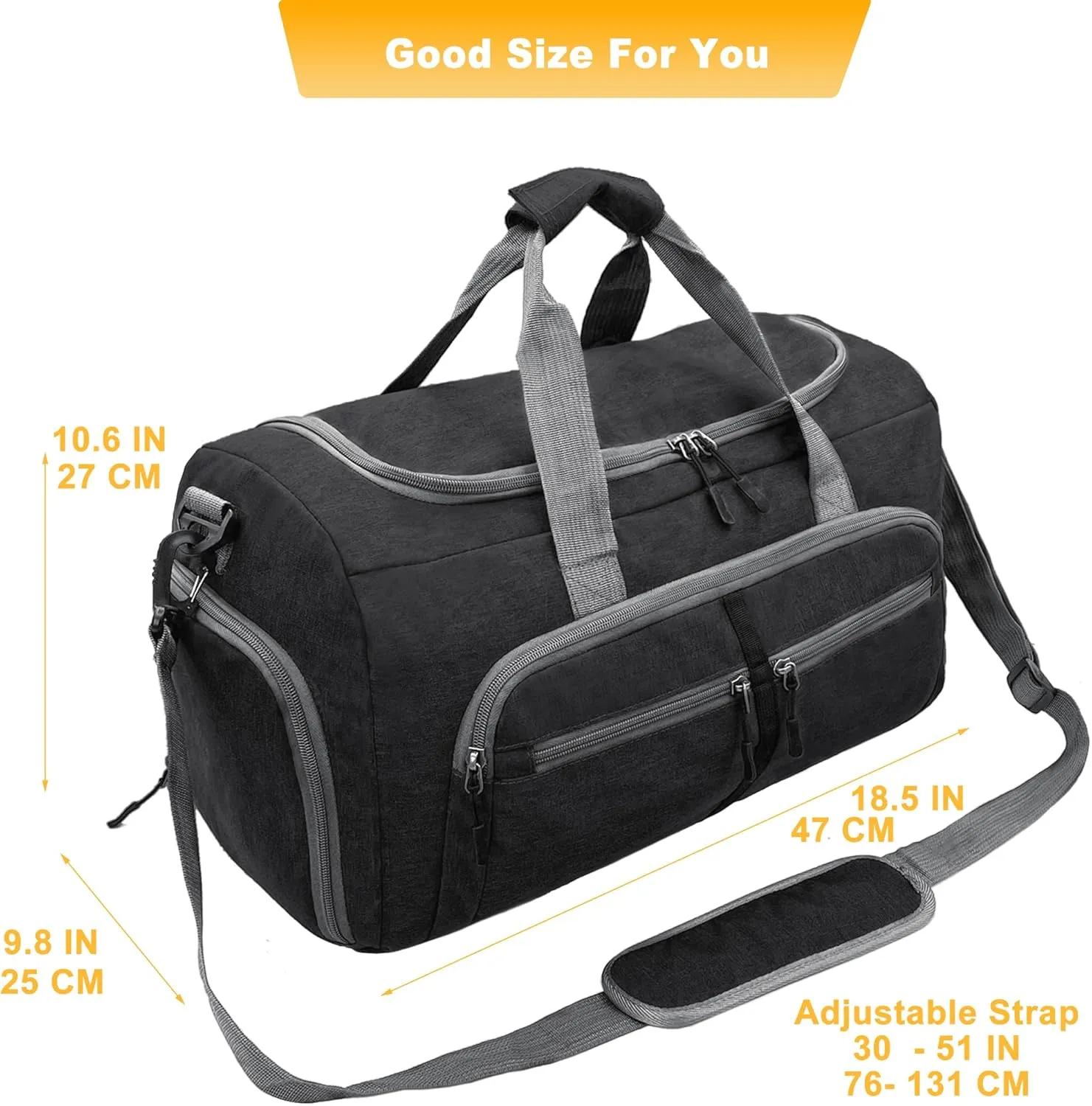 Gym Bag for Men & Women with Shoe & Wet Compartment, 30L Small Duffle Bag for Travel, Sports, Workout, Fitness, Weekender&Overnight(Black)