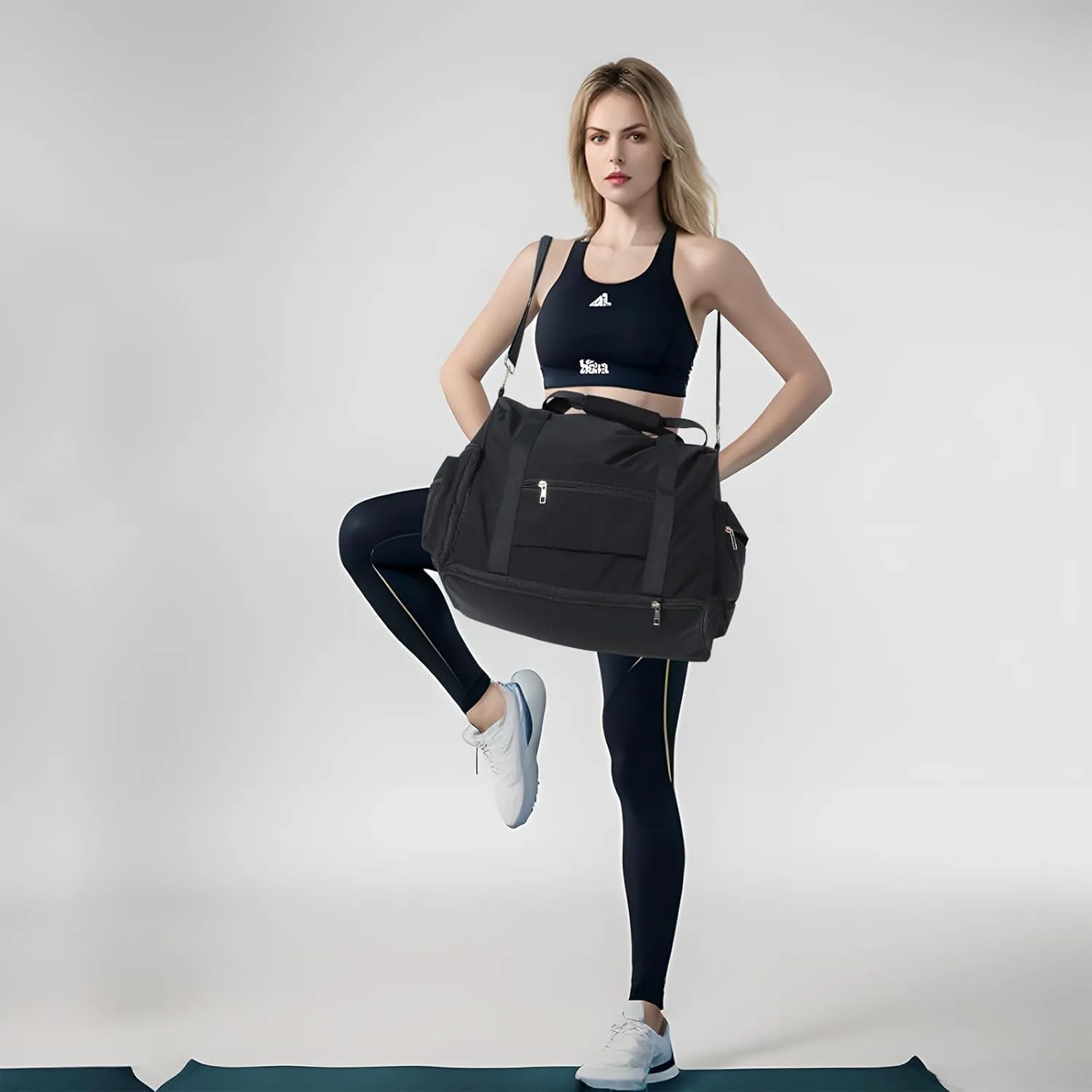 Gym Bag for Women with Shoe Compartment, Travel Duffel Bag for Women, with Hide and increase capacity Pocket, Gym Tote Bags Weekend, Black