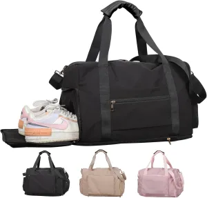 Gym Bag for Women with Shoe Compartment, Travel Duffel Bag for Women, with Hide and increase capacity Pocket, Gym Tote Bags Weekend, Black