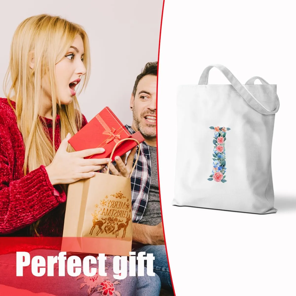 Hanamiya Na Monogrammed Tote Bags Initial Canvas Tote Bag Personalized Reusable Grocery Bags Monogrammed Gifts for Women