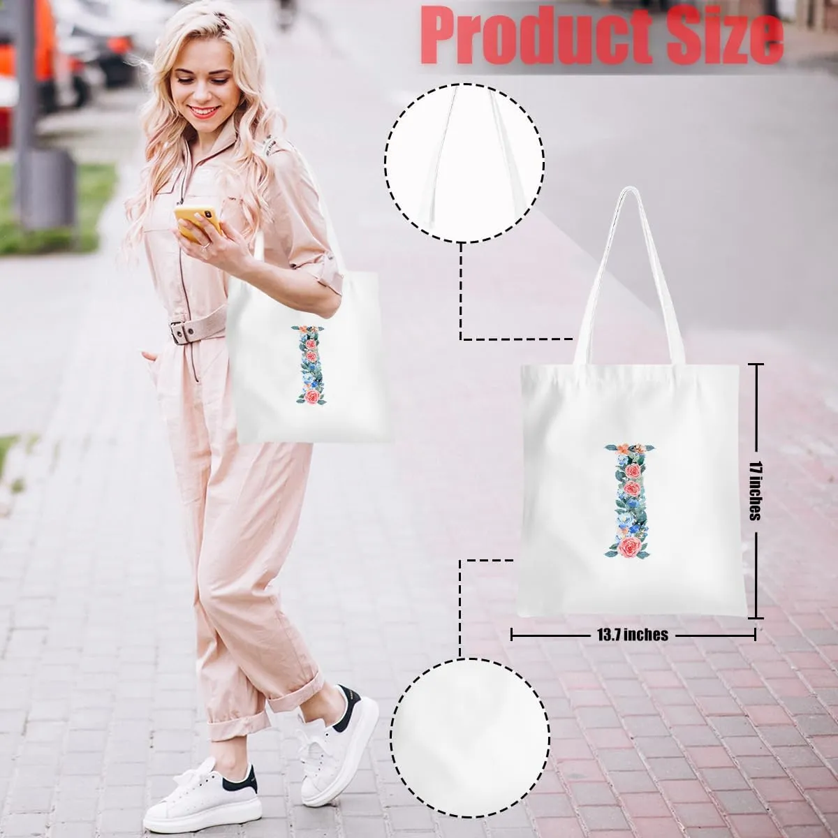 Hanamiya Na Monogrammed Tote Bags Initial Canvas Tote Bag Personalized Reusable Grocery Bags Monogrammed Gifts for Women