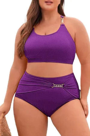 Hanna Nikole Women Plus Size Bikini Sets High Waist Tummy Control Ribbed Texture Swimsuit