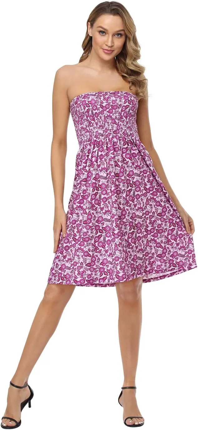 HDE Mini Smocked Dress for Women Strapless Summer Dresses Beach Cover Up