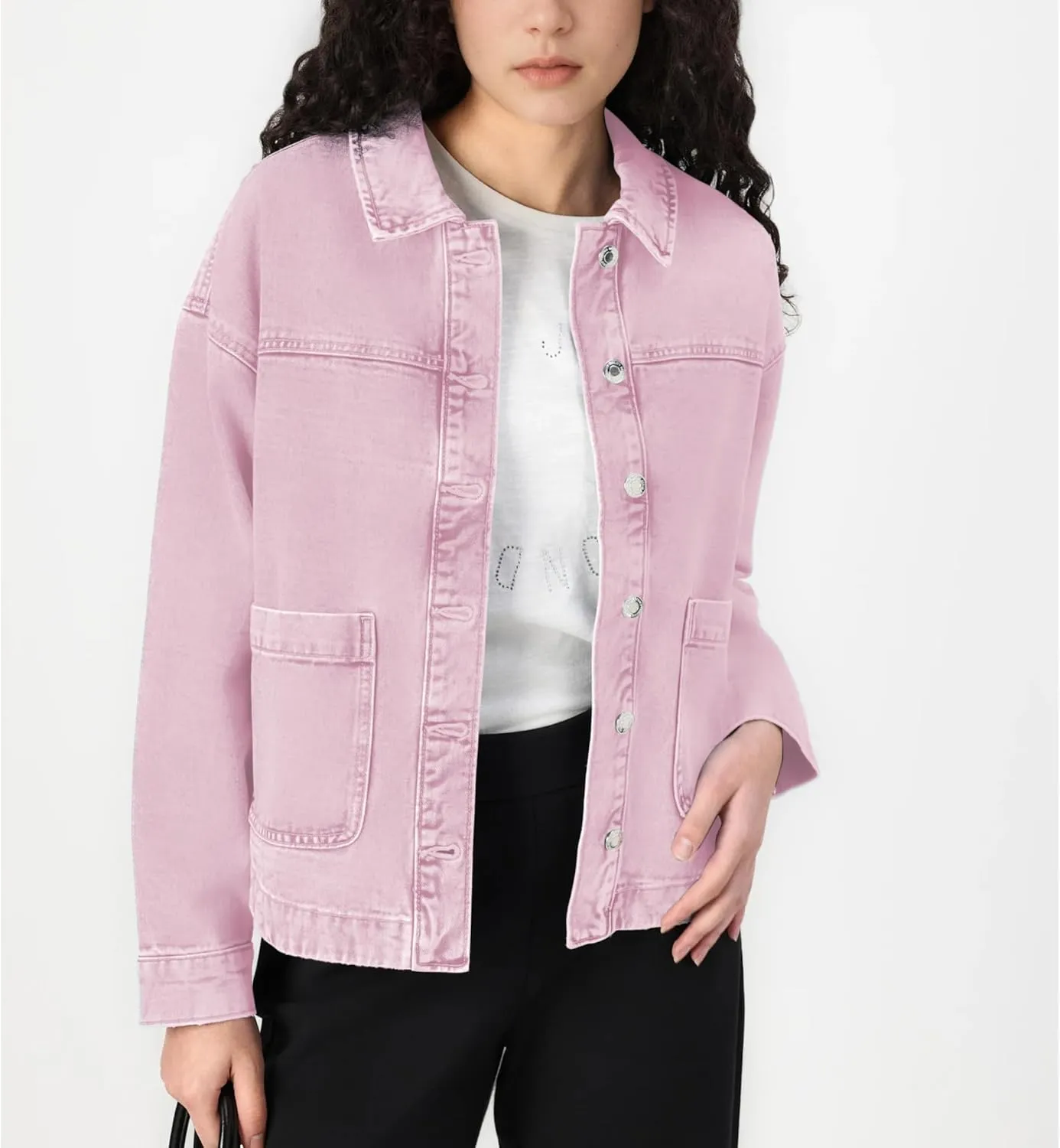 Hixiaohe Jean Jackets for Women Trendy Button Up Denim Shirt Jacket Oversized Long Sleeve Coat Fashion Clothes with Pockets