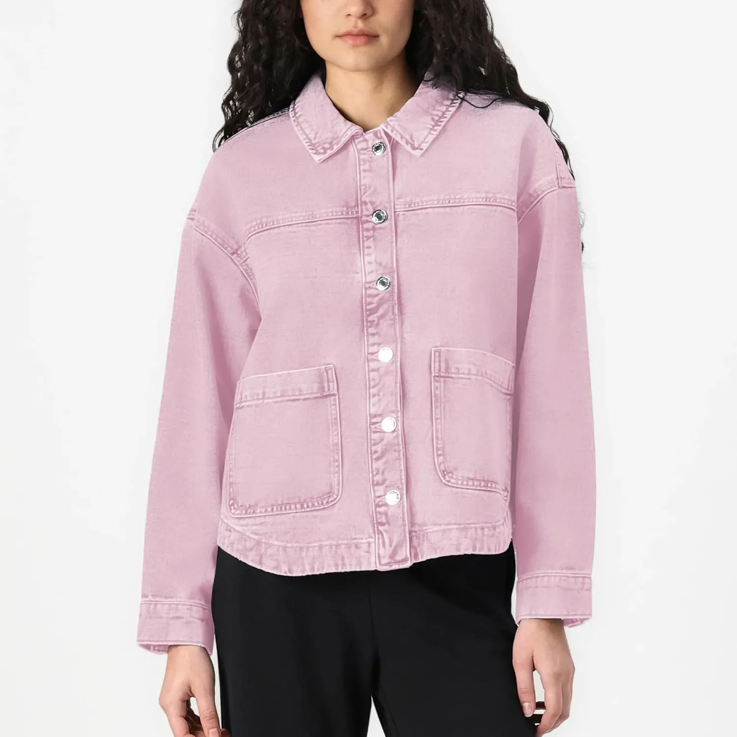 Hixiaohe Jean Jackets for Women Trendy Button Up Denim Shirt Jacket Oversized Long Sleeve Coat Fashion Clothes with Pockets