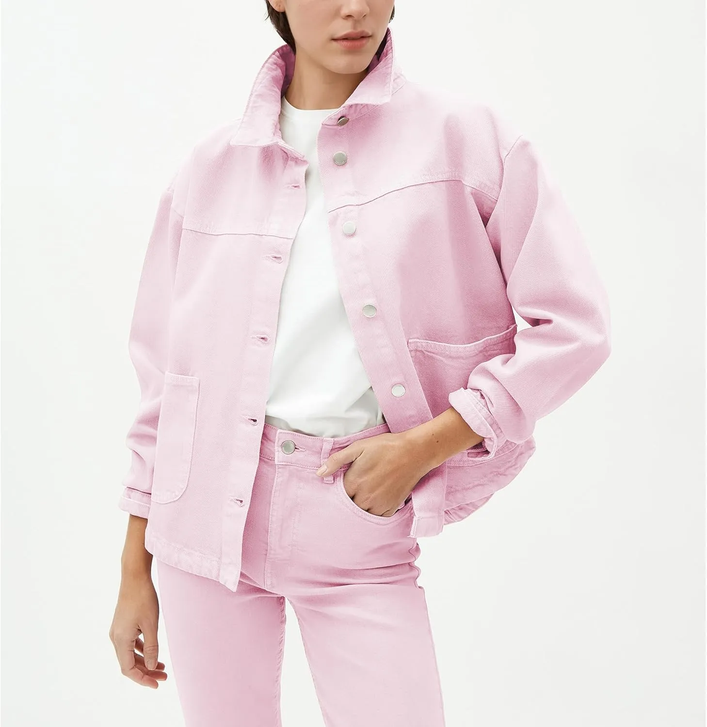 Hixiaohe Jean Jackets for Women Trendy Button Up Denim Shirt Jacket Oversized Long Sleeve Coat Fashion Clothes with Pockets