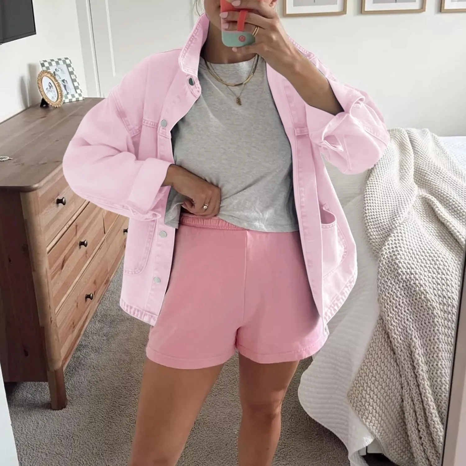 Hixiaohe Jean Jackets for Women Trendy Button Up Denim Shirt Jacket Oversized Long Sleeve Coat Fashion Clothes with Pockets