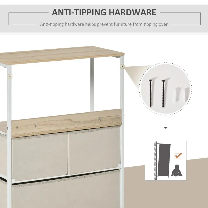 HOMCOM Fabric Chest of Drawers Storage Unit 58x29x81.5cm - White