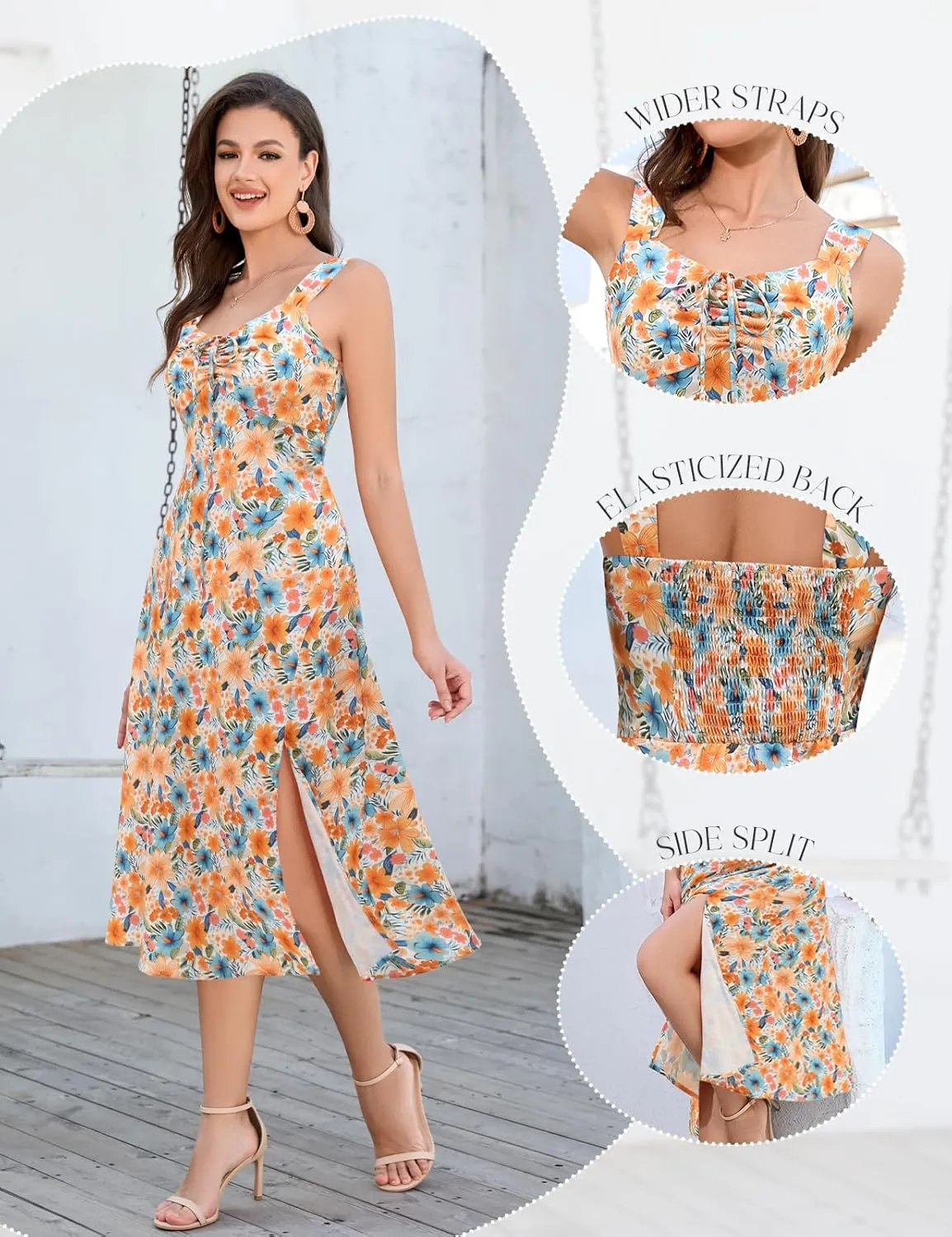 HomRain Sun Dresses for Women 2025 Vacation Summer Wedding Floral Boho Maxi Dress Spaghetti Strap A Line Casual Beach