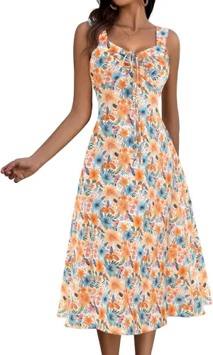 HomRain Sun Dresses for Women 2025 Vacation Summer Wedding Floral Boho Maxi Dress Spaghetti Strap A Line Casual Beach