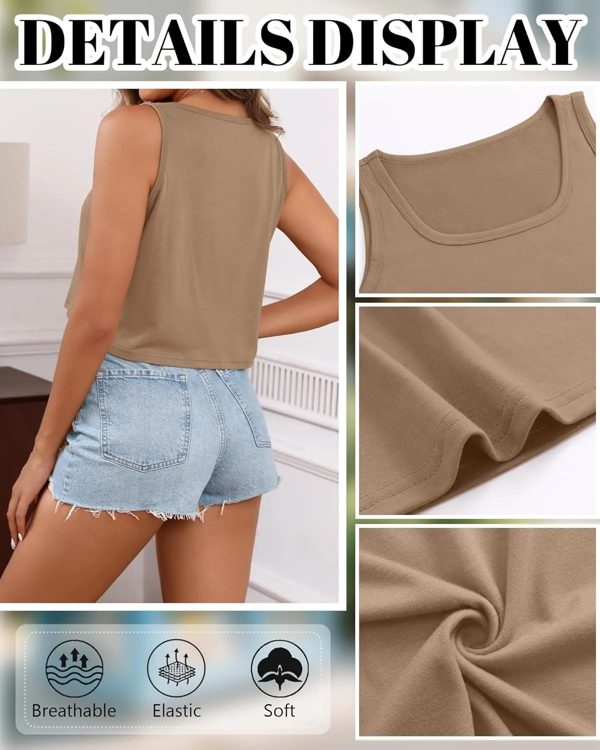 Huukeay 3 Pack Women's Cotton Crop Tops Sleeveless Scoop Neck Loose Fit Tank Tops Cropped Workout Tanks Summer Basic Shirts