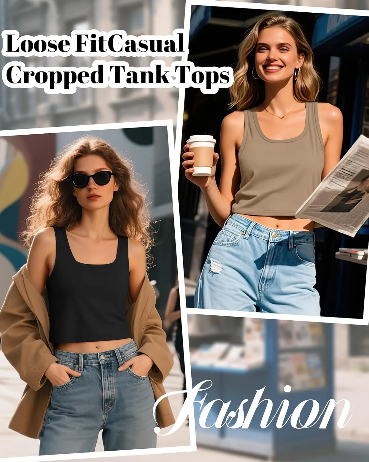 Huukeay 3 Pack Women's Cotton Crop Tops Sleeveless Scoop Neck Loose Fit Tank Tops Cropped Workout Tanks Summer Basic Shirts