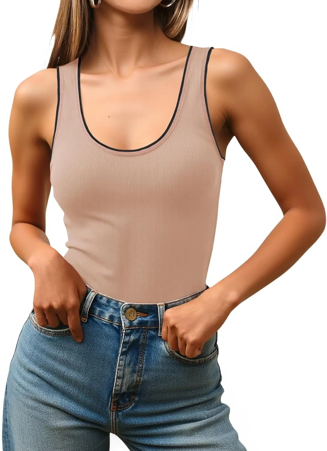 Imily Bela Womens Summer Tank Tops Casual Scoop Neck Sleeveless Slim Sexy Going Out Shirts