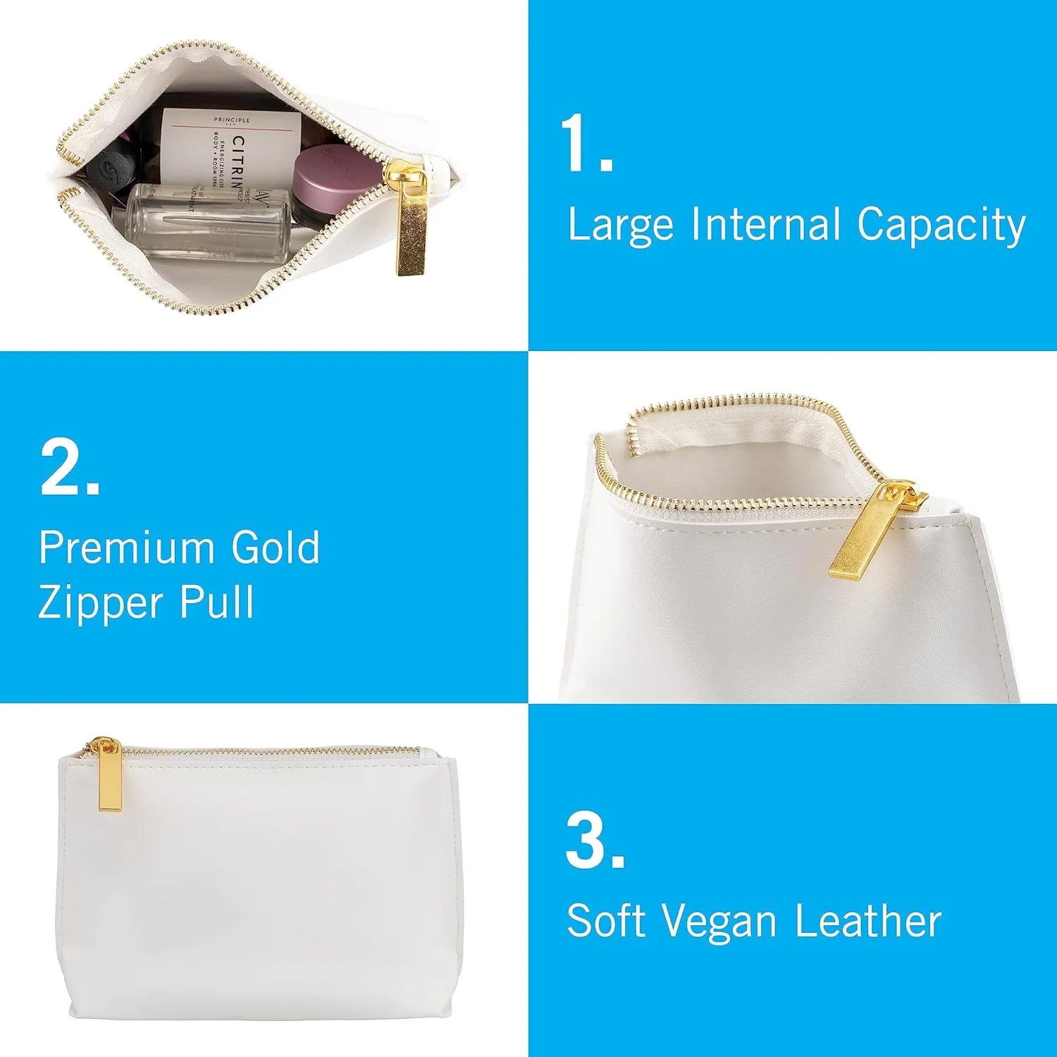 In Flight Mind Small Makeup Bag for Purse, Soft Vegan Leather Cosmetic Pouch for Women & Girls, Small Travel Pouch for Storing Toiletries, Makeup & Skincare Essentials, Small Cosmetic Pouch for Purse
