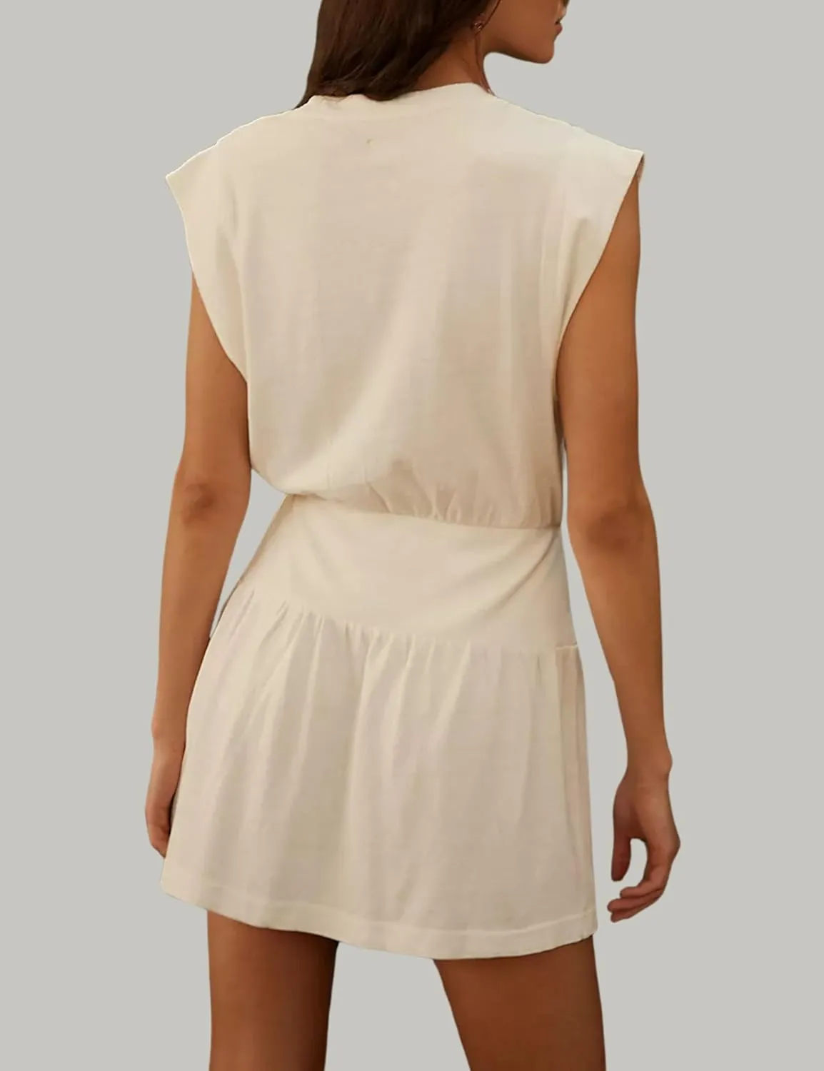 InterNos Womens Summer Mini Dress Lightweight V Neck Cap Sleeves A-Line Casual Athletic Dress