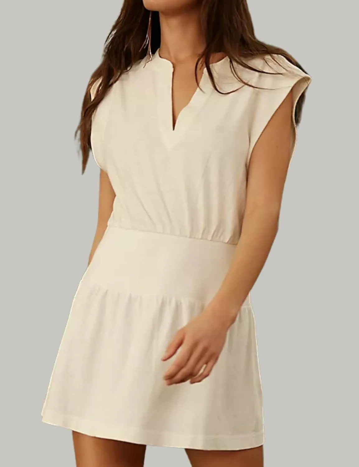 InterNos Womens Summer Mini Dress Lightweight V Neck Cap Sleeves A-Line Casual Athletic Dress