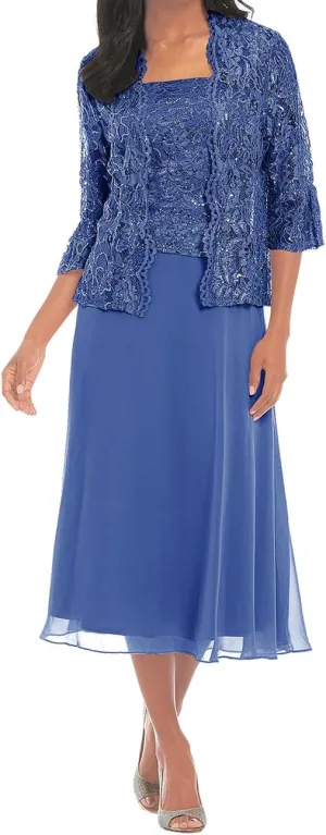ISABUFEI Mother of The Bride Dresses, Chiffon Lace Wedding Guest Dress for Women Formal Evening Dresses with Jacket