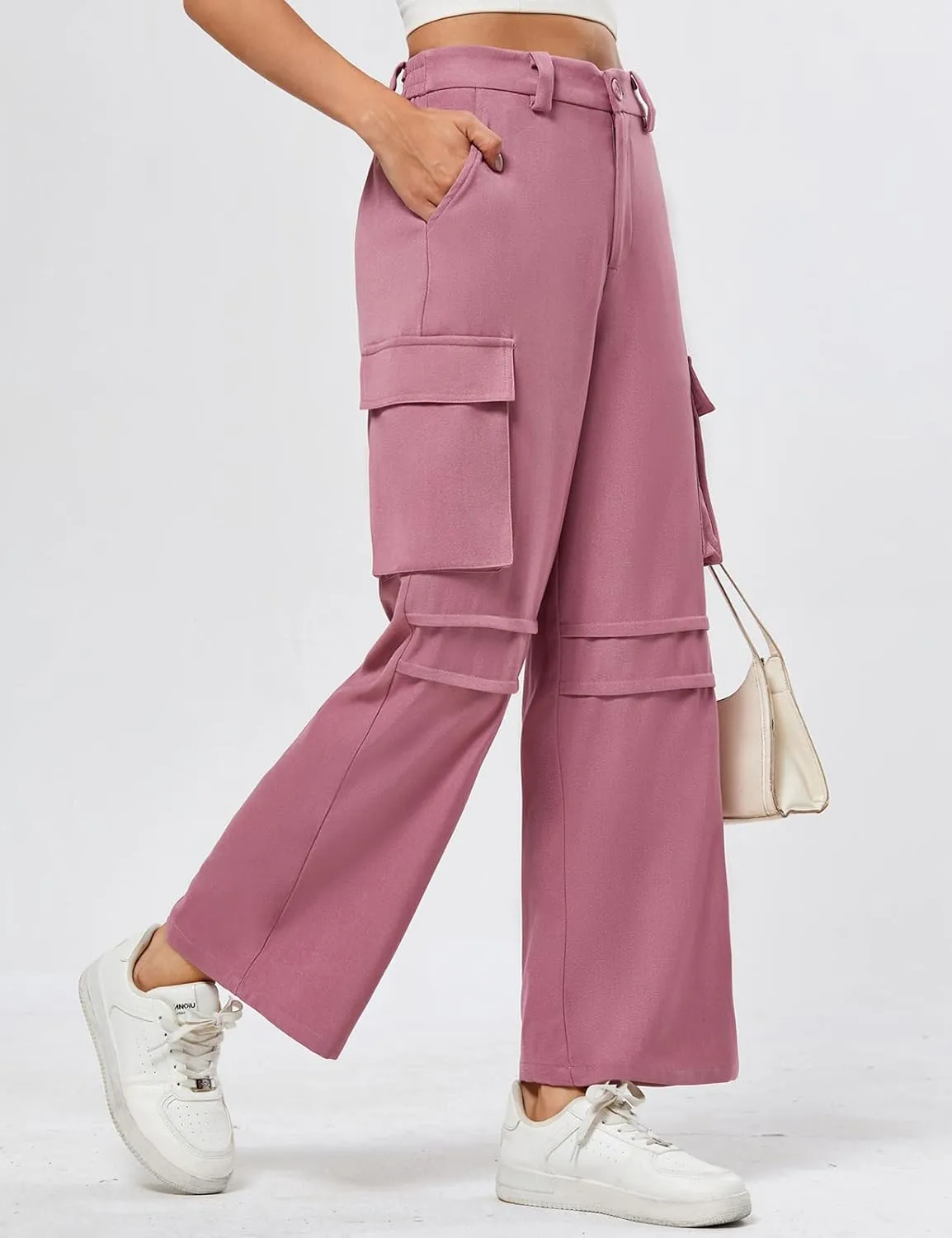 JASAMBAC Women High Waisted Cargo Pants Wide Leg Baggy Casual Pant 2024 Fall Streetwear Outfits with 4 Pockets
