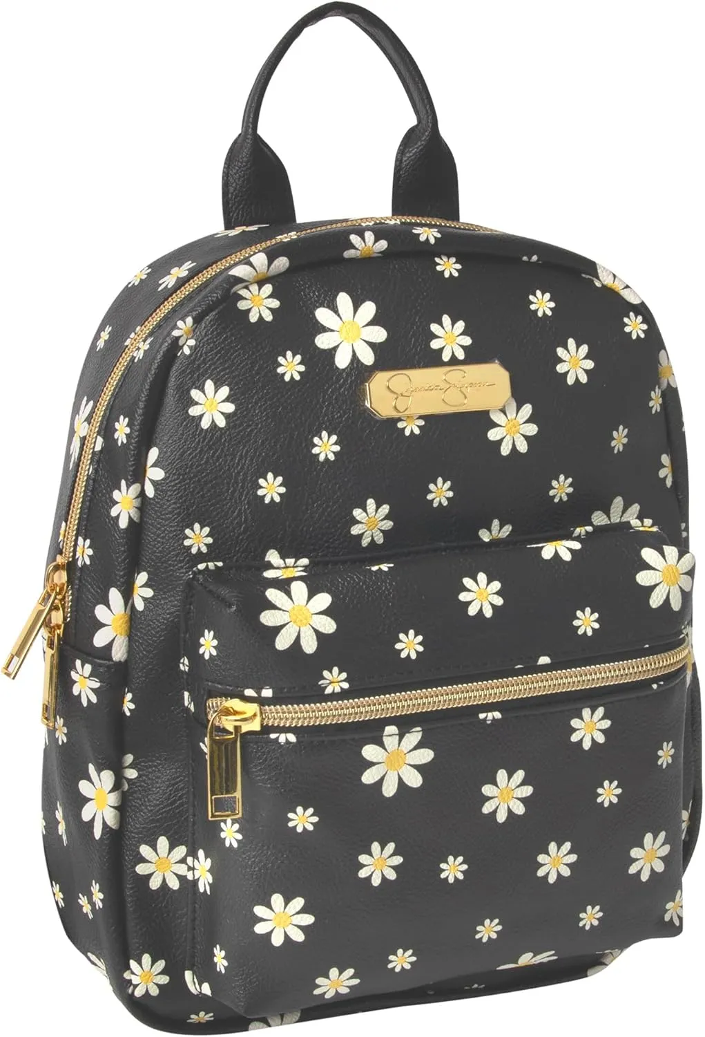 Jessica Simpson Mini Waterproof Vegan Leather Backpack for Women for Work, College, Recreation, Commuting & Traveling in Black Flowers