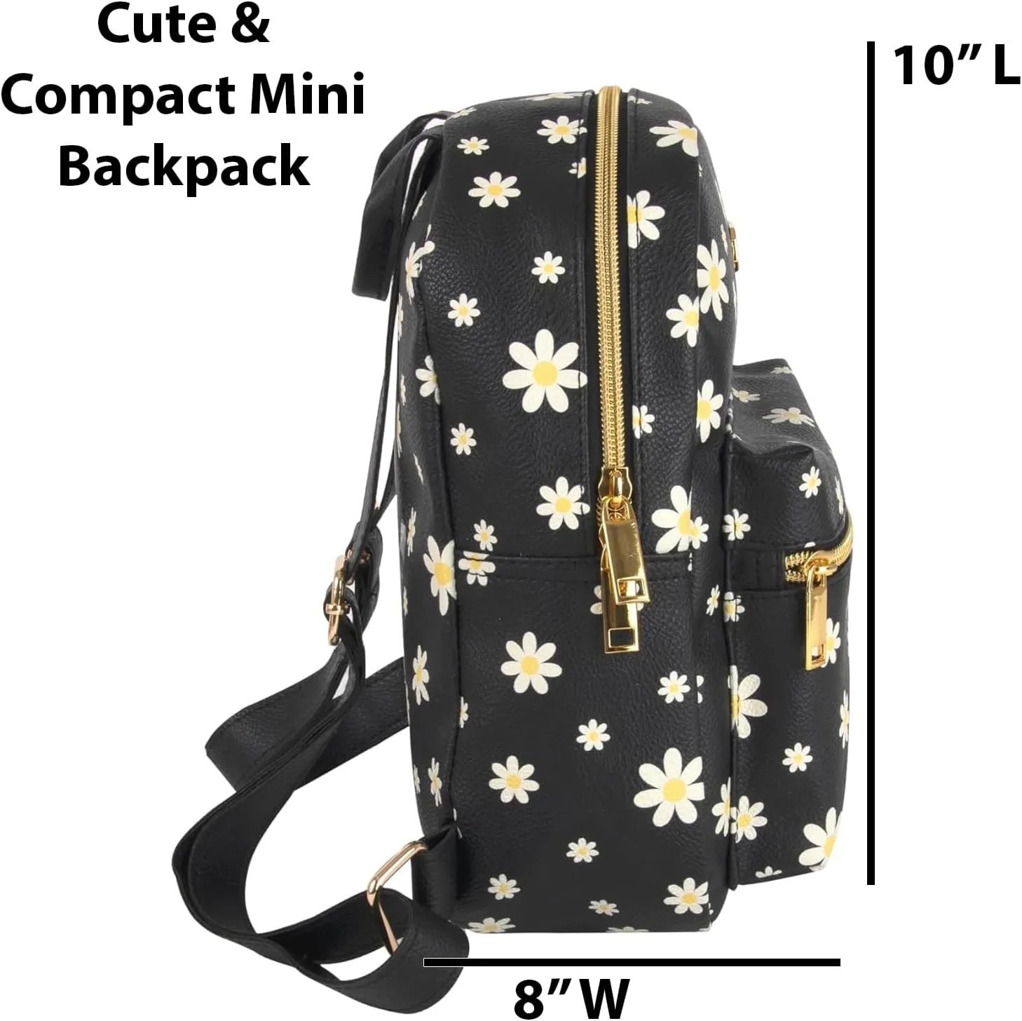 Jessica Simpson Mini Waterproof Vegan Leather Backpack for Women for Work, College, Recreation, Commuting & Traveling in Black Flowers
