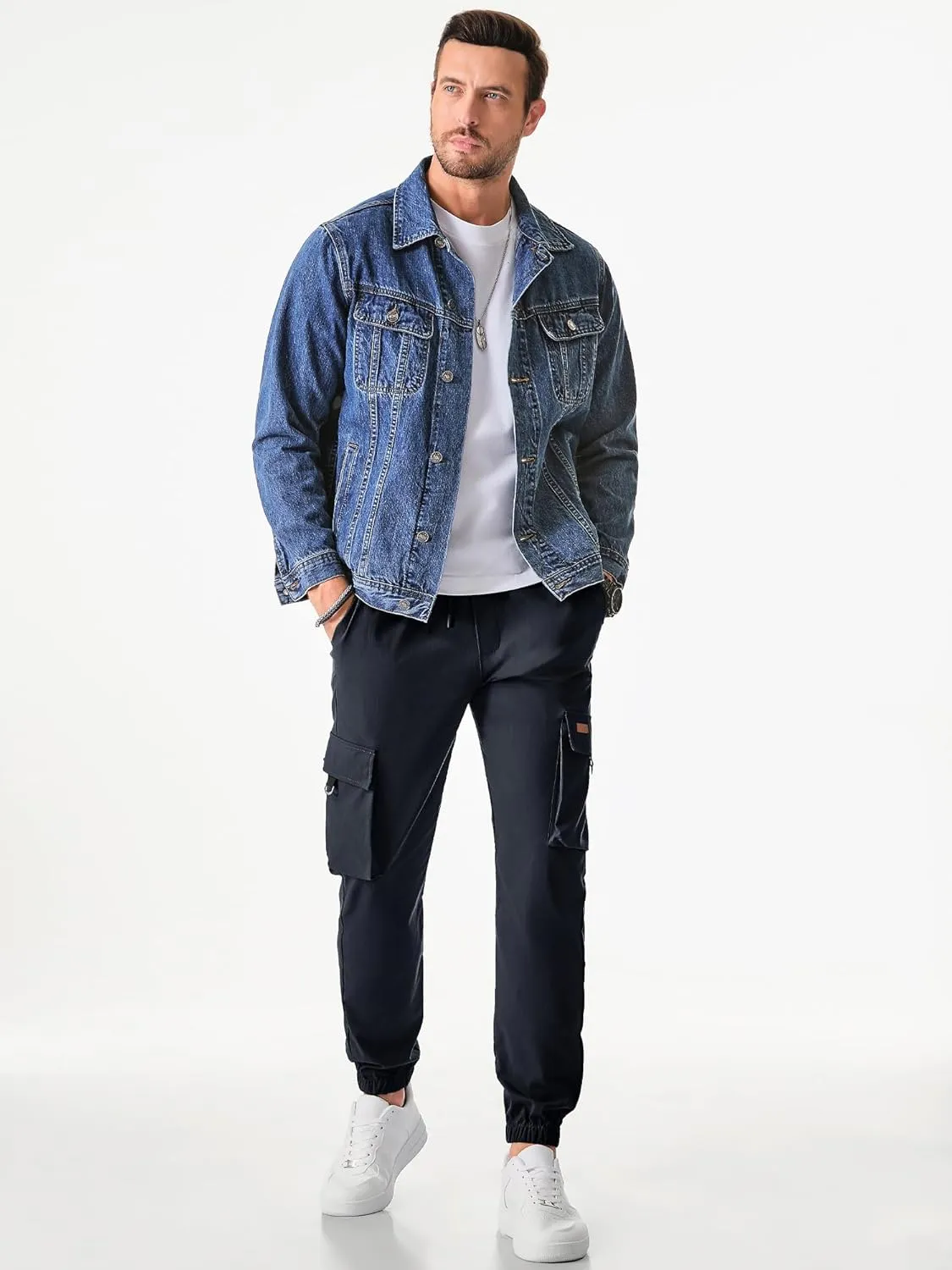 JMIERR Mens Cargo Pants Casual Lightweight Elastic Waist Drawstring Tapered Pant with Pockets