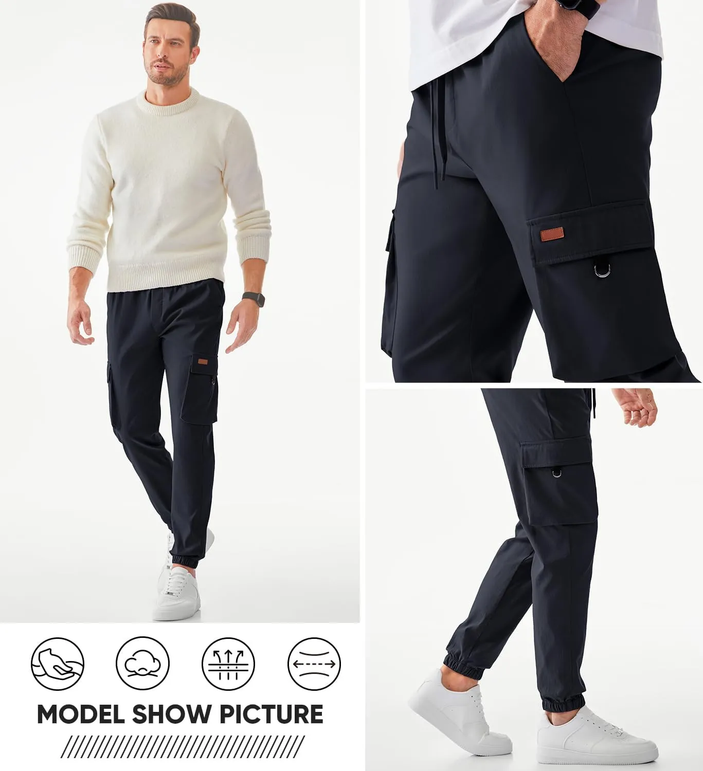 JMIERR Mens Cargo Pants Casual Lightweight Elastic Waist Drawstring Tapered Pant with Pockets