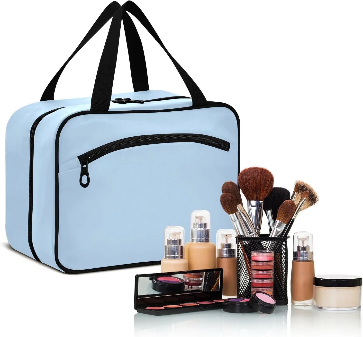 Joko Ivery Cool Blues Travel Toiletry Bag with Hanging Hook Large Makeup Cosmetic Case for Women Men Travel Organizer with 4 Compartments for Cosmetics Toiletries Travel Accessories