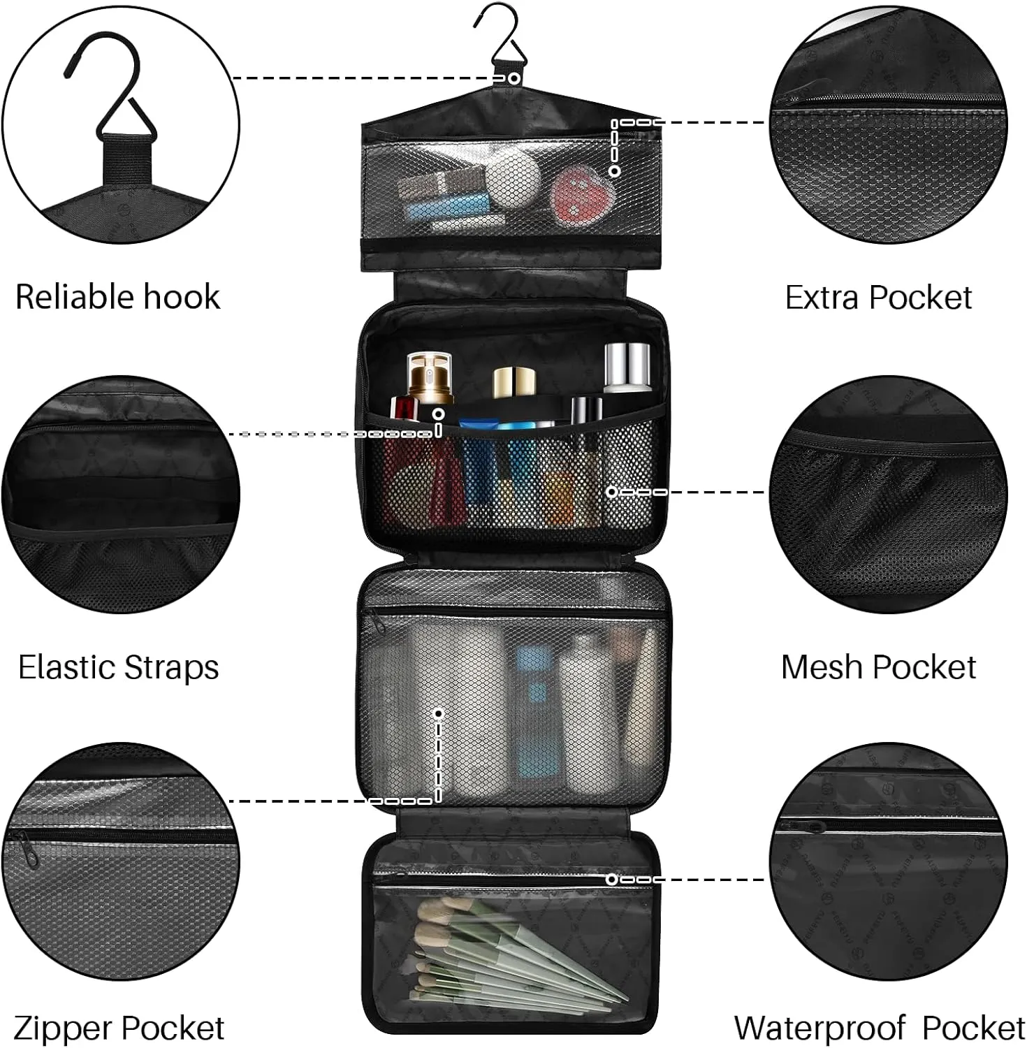 Joko Ivery Cool Blues Travel Toiletry Bag with Hanging Hook Large Makeup Cosmetic Case for Women Men Travel Organizer with 4 Compartments for Cosmetics Toiletries Travel Accessories