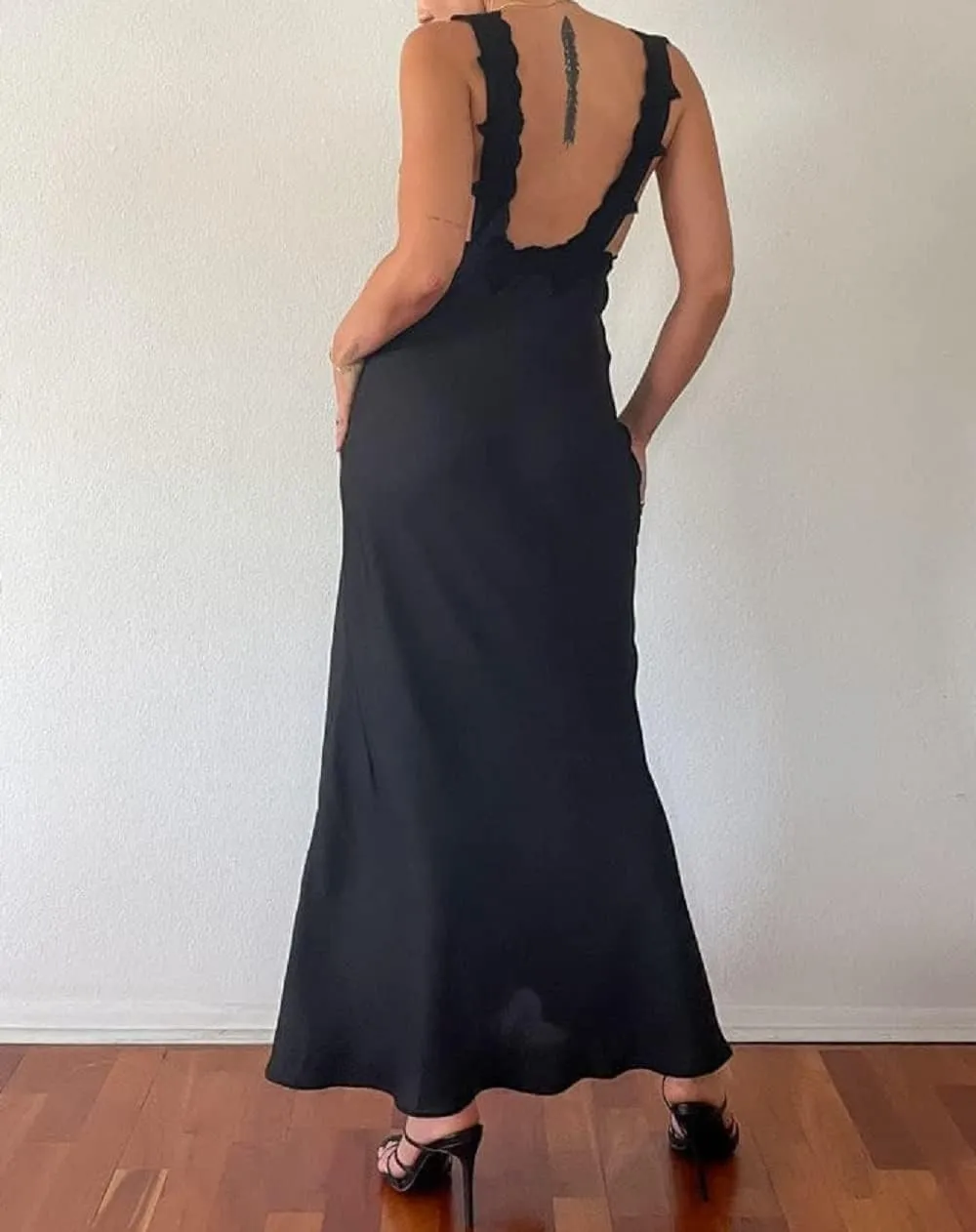 Juakoso Women Y2K Floral Printed Long Dress V Neck Backless Maxi Dress Sleeveless Going Out Sundress Summer Beachwear