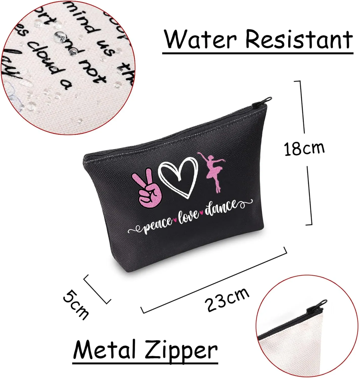 JXGZSO Ballet Dance Makeup Bag Peace Love Dance Cosmetic Bag Organizer Ballet Gift For Dancer Dancer Coach Ballet Lover