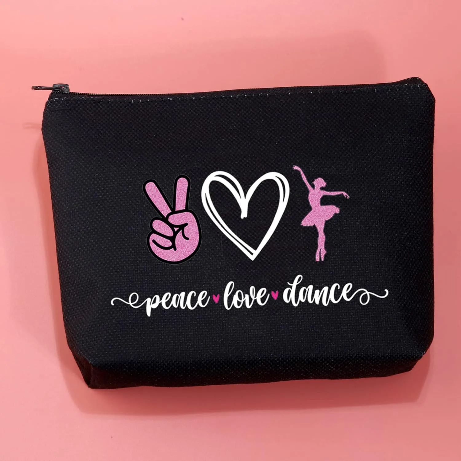 JXGZSO Ballet Dance Makeup Bag Peace Love Dance Cosmetic Bag Organizer Ballet Gift For Dancer Dancer Coach Ballet Lover