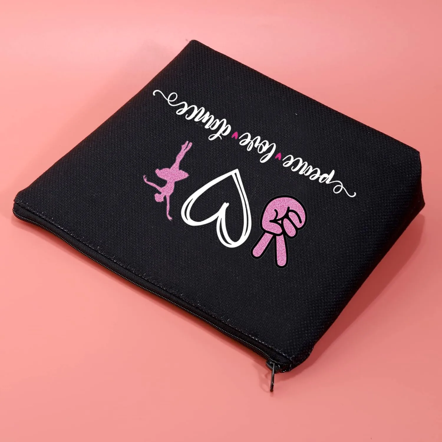 JXGZSO Ballet Dance Makeup Bag Peace Love Dance Cosmetic Bag Organizer Ballet Gift For Dancer Dancer Coach Ballet Lover