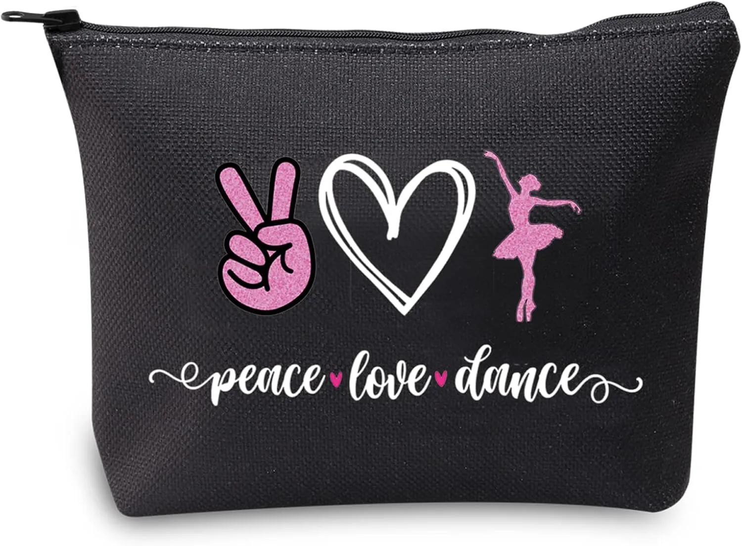 JXGZSO Ballet Dance Makeup Bag Peace Love Dance Cosmetic Bag Organizer Ballet Gift For Dancer Dancer Coach Ballet Lover