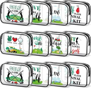 Kacctyen 12 Pcs Golf Cosmetic Bags 7 x 4. 7 x 2. 4 Inch Golf Makeup Bags PVC Clear Cheer Case Toiletry Pouch for Women Purse Toiletry Zipper Pouch Bulk Goodie Gifts Accessories for Women Team Party